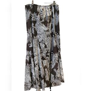 Midi Paisley Skirt Sheer Lined Brown size L